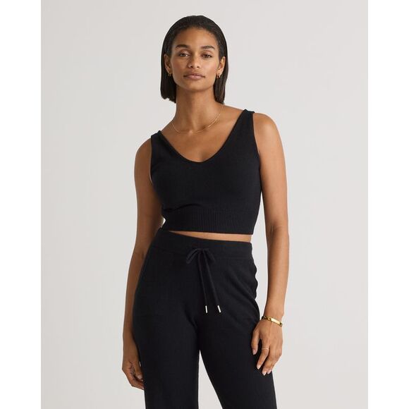 Quince Women Mongolian Cashmere Cropped Tank Black Sleeveless Top XL - Picture 1 of 3